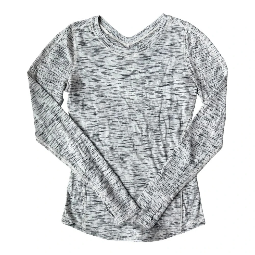Lululemon 5 Mile Long Sleeve Top 6 Tiger Space‎ Dye Black White Thumbhole Run
